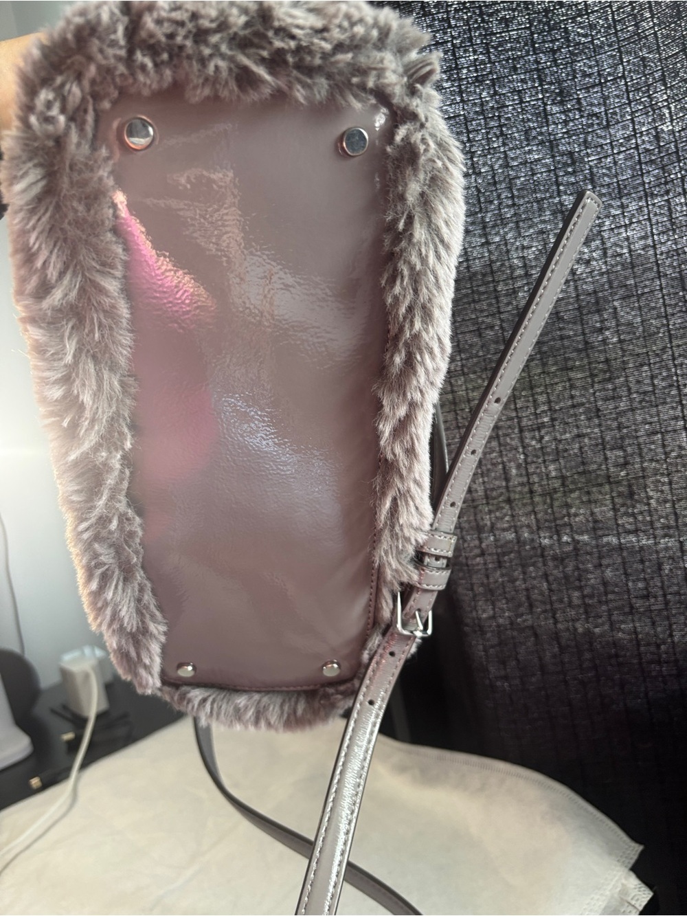 kate spade Gray  Fur Tote with Leather Handles - Picture 7 of 17